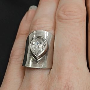Vintage Mid-Century Modern Sterling Silver & Clear Quartz Ring- 7